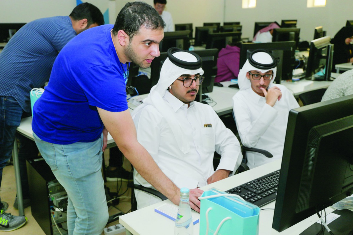 School students get tranining during the 'Innovate.Create' workshops at HBKU. 