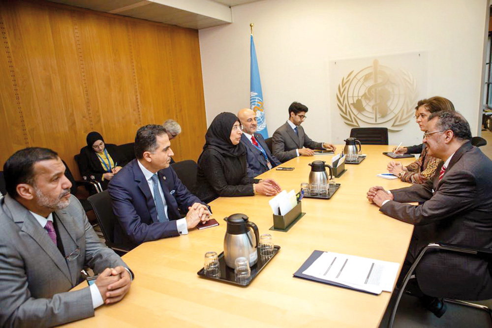 The Minister of Public Health, H E Dr. Hanan Mohammed Al Kuwari, met with the Director-General of the World Health Organization (WHO), Dr. Tedros Adhanom Ghebreyesus, in Geneva. H E the Minister also met a number of senior officials from WHO at the start 