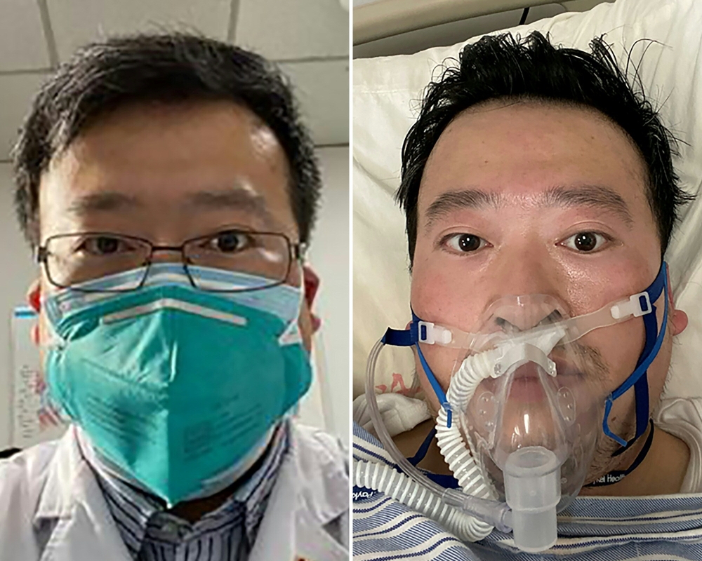 Undated combination photo shows Chinese coronavirus whistleblowing doctor Li Wenliang whose death was confirmed on February 7 at the Wuhan Central Hospital, China. 