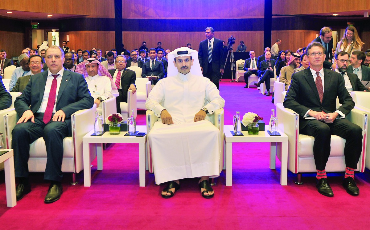 Minister of State for Energy Affairs, President & CEO of Qatar Petroleum, H E Saad bin Sherida Al Kaabi (centre), with the Secretary-General of the GECF, Yury Sentyurin (left), and other officials during the launch of the GECF’s Global Gas Outlook 2050 at