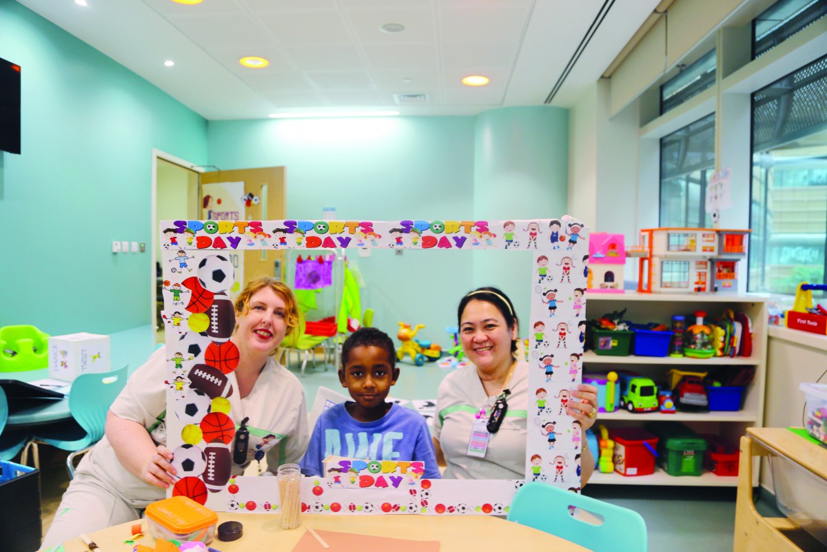The Child Life team celebrating National Sport Day at Sidra Medicine's paediatric ward.