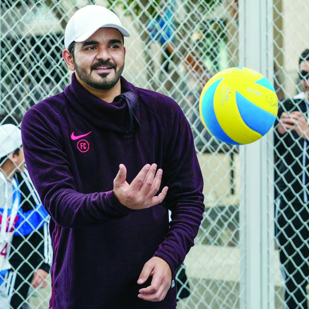 The President of Qatar Olympic Committee (QOC), H E Sheikh Joaan bin Hamad Al Thani participating in the National Sport Day activities yesterday. Picture: Twitter / @QatarNewsAgency