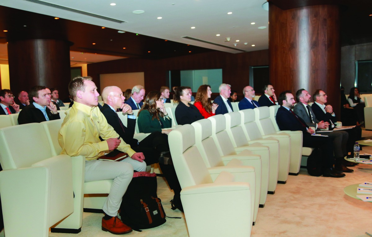 Members of the visiting British Trade Mission at the Ministry of Commerce and Industry (MOCI) headquarters in Lusail, yesterday.