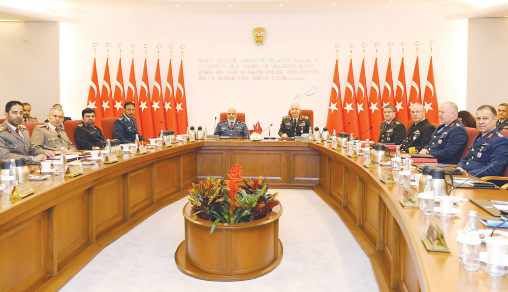 The Chief of Staff of the Qatari Armed Forces, H E Lieutenant-General (Pilot) Ghanem bin Shaheen Al Ghanem, and Chief of the General Staff of the Republic of Turkey, H E General Yasar Guler, during the meeting in Ankara.