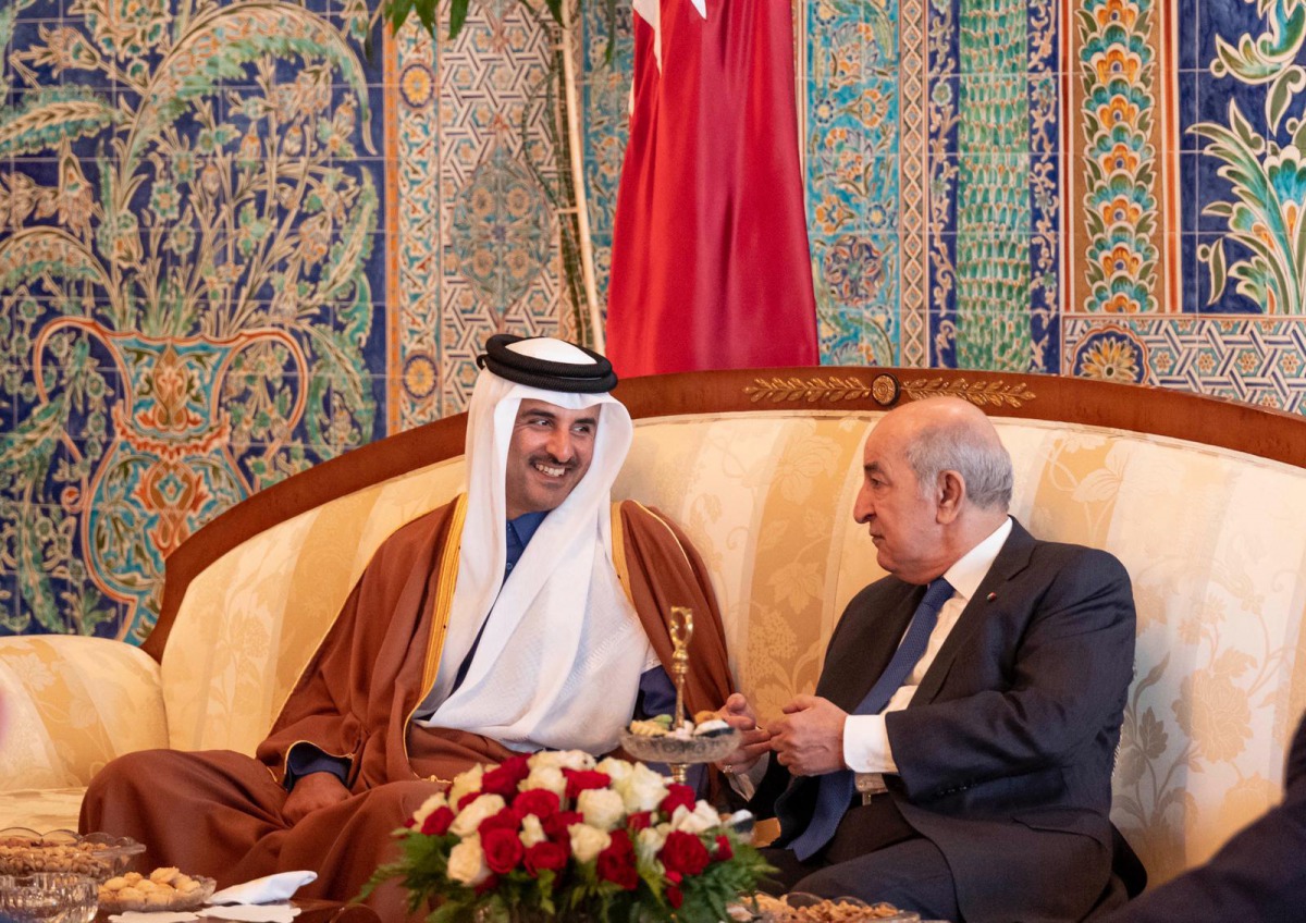 The Amir HH Sheikh Tamim bin Hamad Al-Thani with HE President of the People's Democratic Republic of Algeria Abdelmadjid Tebboune 