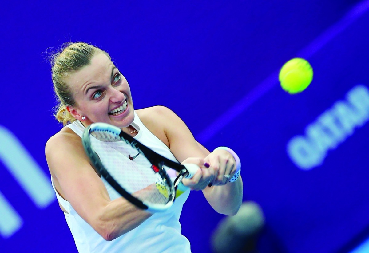 Petra Kvitova of Czech Republic in action against Carla Suarez Navarro of Spain yesterday.