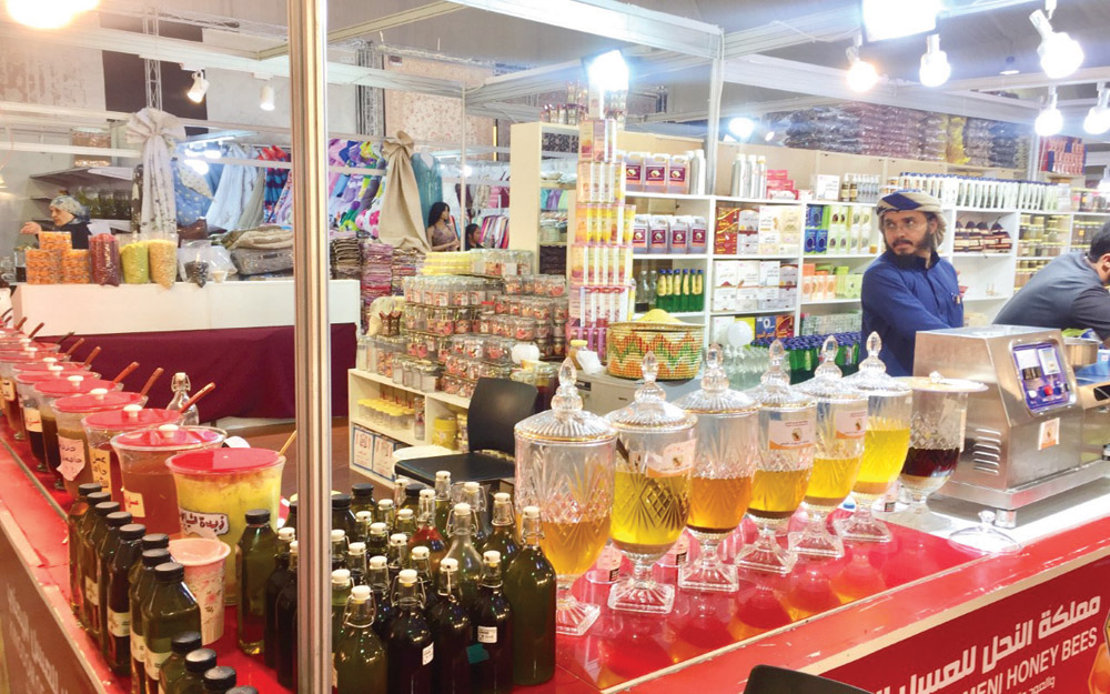 A stall selling Yemeni honey, oud, amber, oil and natural herbs at Katara Winter Festival and Bazaar, which opened yesterday at Katara’s Southern area. Pic: Raynald C Rivera/The Peninsula