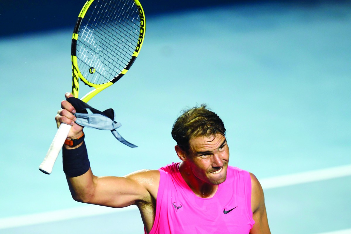 Spain's Rafael Nadal celebrates after beating South Korea's Kwon Soon-woo (not in frame) during their Mexico ATP Open 500 men's querter final singles tennis match in Acapulco, Guerrero State, Mexico on February 27, 2020. AFP / Pedro Pardo
