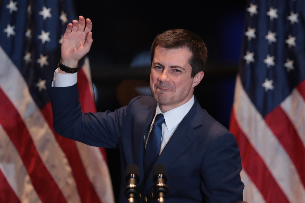 Former South Bend, Indiana Mayor Pete Buttigieg announces he is ending his campaign to be the Democratic nominee for president during a speech at the Century Center on March 01, 2020 in South Bend, Indiana. Scott Olson/Getty Images/AFP