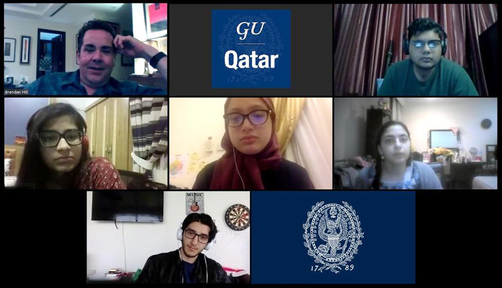 The students of Georgetown University in Qatar during a learning session in the new online platform created in view of COVID-19. 