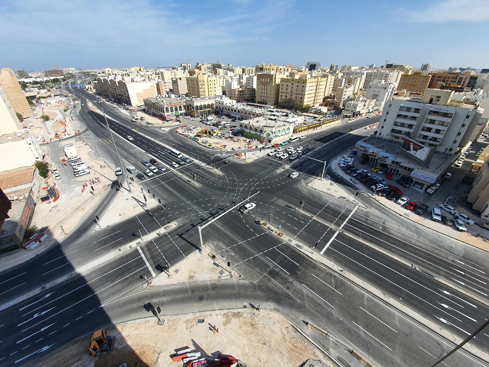 An aerial view of Al Rufaa Intersection after Ashghal opened it to traffic following the completion of its  upgradation works.  