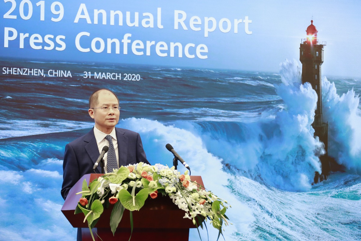 Eric Xu, Huawei's Rotating Chairman announcing Huawei's 2019 financial results, yesterday.