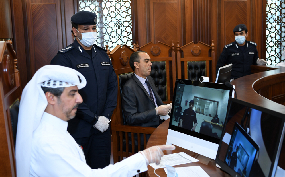 Hearing of a case at the Court of Appeal in Lusail is taking place through virtual communication system in view of COVID-19, yesterday. 