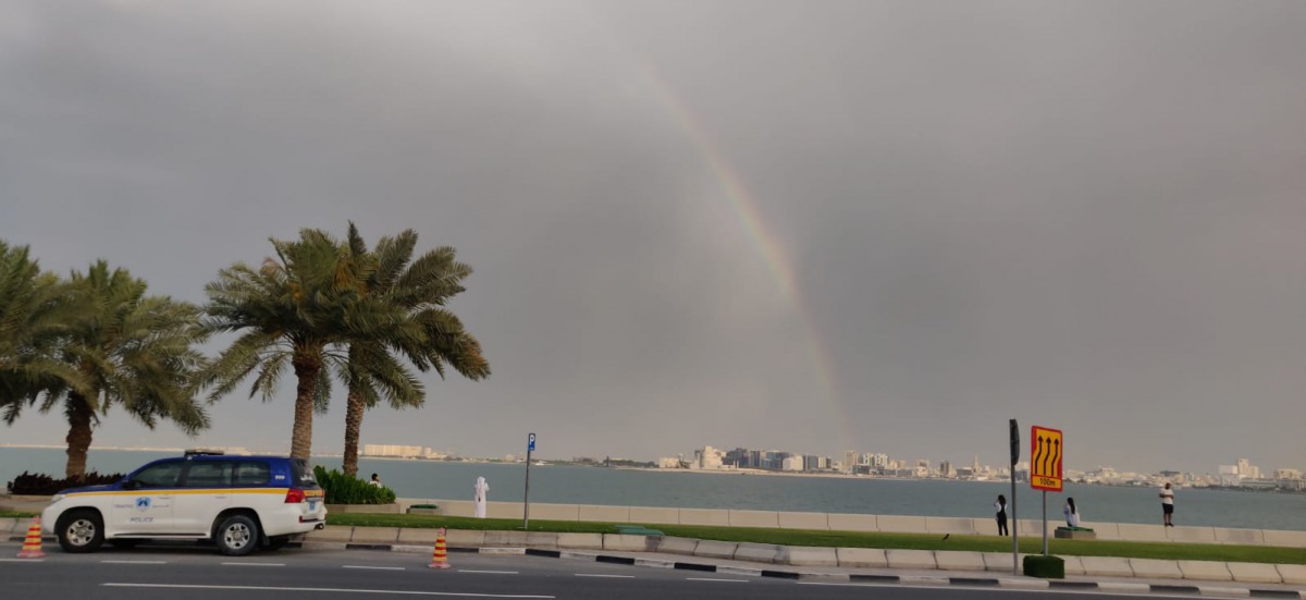 A rainbow as seen from Corniche some time around 5pm, today on April 26. Pic: Baher Amin / The Peninsula