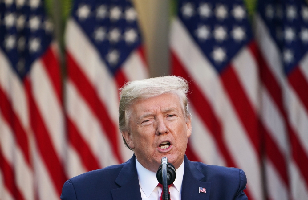 US President Donald Trump speaks during a news conference on the novel coronavirus, COVID-19, in the Rose Garden of the White House in Washington, DC on April 27, 2020. / AFP / MANDEL NGAN