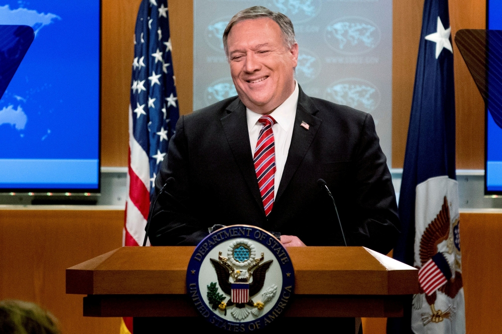 US Secretary of State Mike Pompeo smiles during a news conference at the State Department, in Washington, U.S., April 29, 2020. Andrew Harnik/Pool via Reuters/File Photo