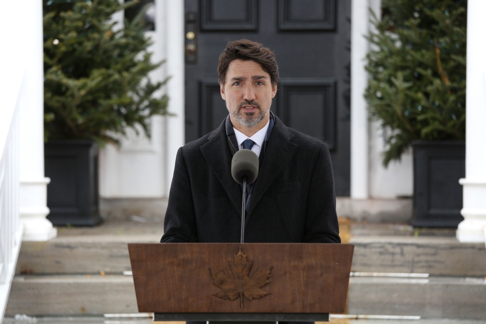 In this file photo taken on March 17, 2020 Canadian Prime Minister Justin Trudeau speaks during a news conference on COVID-19 situation in Canada from his residence in Ottawa, Canada. /AFP / Dave Chan