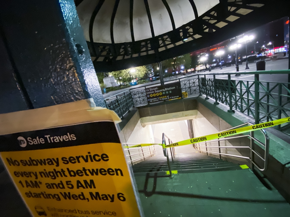 NEW YORK, NEW YORK - MAY 06: Union Square station is shuttered as the New York City subway system, the largest public transportation system in the nation is set for nightly cleaning due to the continued spread of the coronavirus on May 06, 2020 in New Yor