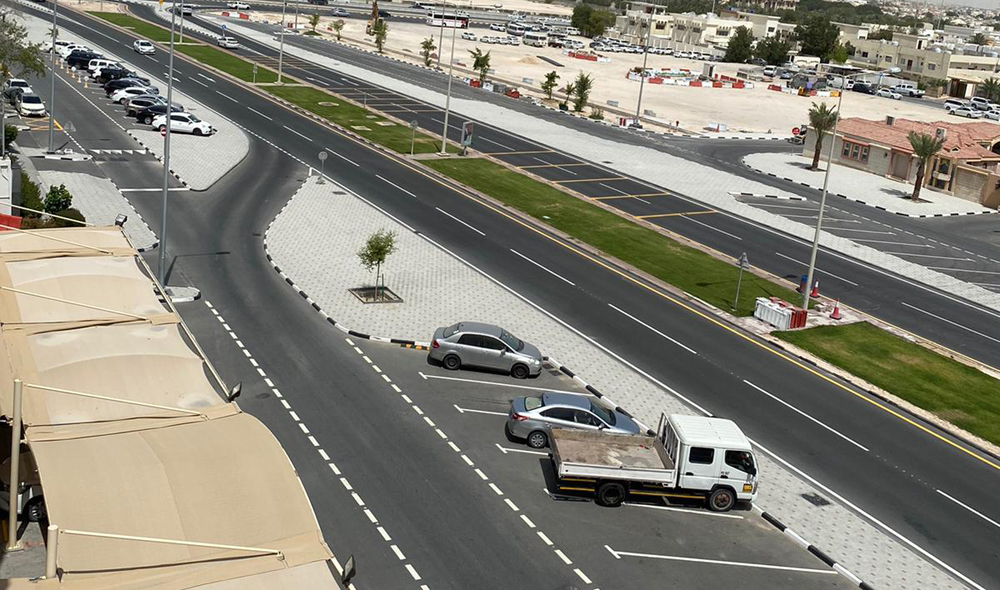 An aerial view of Al Jazira Al Arabiya Street as Ashghal completes its upgradation works. 