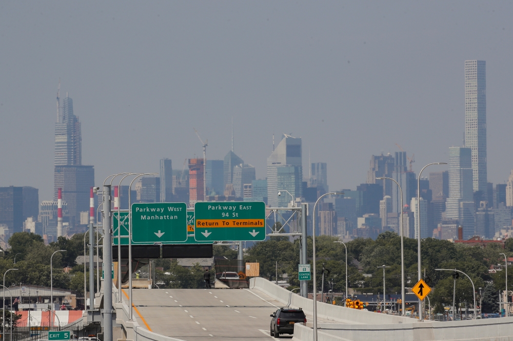 The midtown Manhattan skyline is seen from New York's LaGuardia Airport's newly renovated Terminal B, during the outbreak of the coronavirus disease (COVID-19) in New York City, New York, U.S., June 10, 2020. REUTERS/Brendan McDermid

