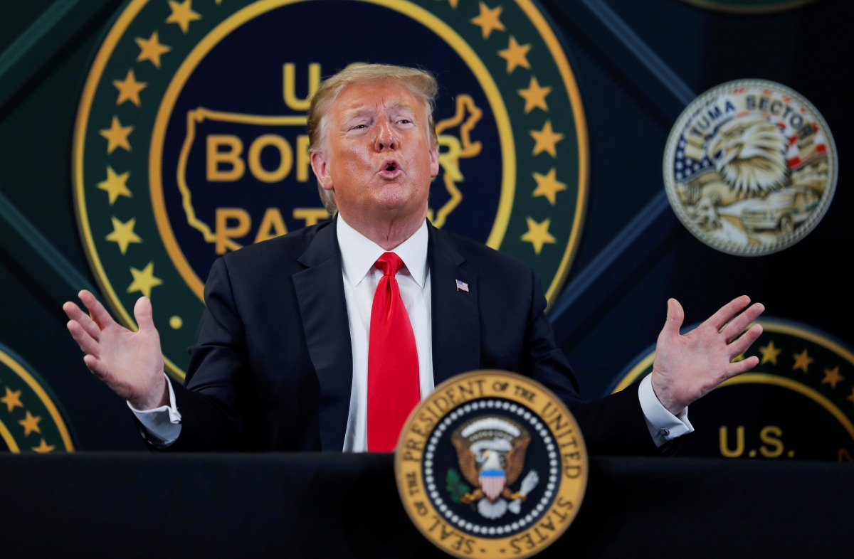 U.S. President Donald Trump speaks while participating in a roundtable briefing on border security at the U.S. Border Patrol Yuma Station in Yuma, Arizona, U.S., June 23, 2020. REUTERS/Carlos Barria
