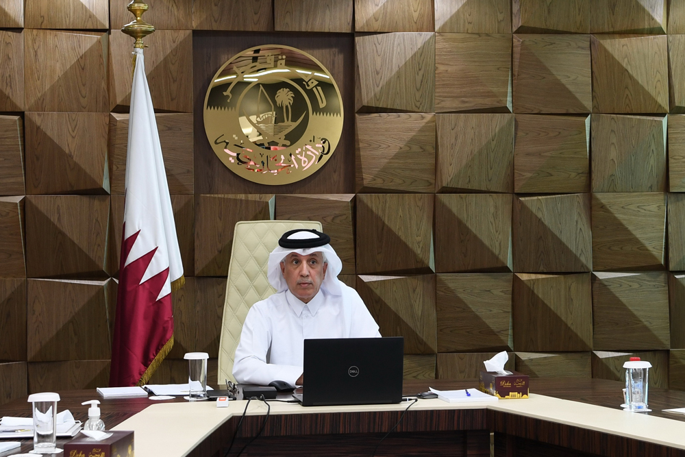 Minister of State for Foreign Affairs, H E Sultan bin Saad Al Muraikhi, participating in the extraordinary meeting of Arab League’s council via video conferencing.
