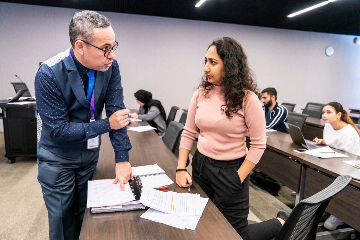 NU-Q’s Jairo Lugo-Ocando, Director of Executive and Graduate Education, with student Inaara Gangji