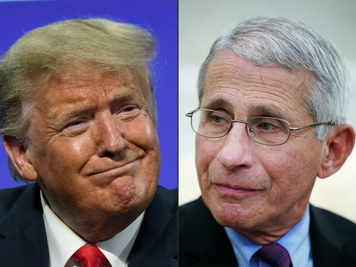 This combination of file pictures created on July 13, 2020, shows US President Donald Trump in Phoenix, Arizona, June 23, 2020 and Anthony Fauci , director of the National Institute of Allergy and Infectious Diseases in Washington, DC on April 29, 2020./ 
