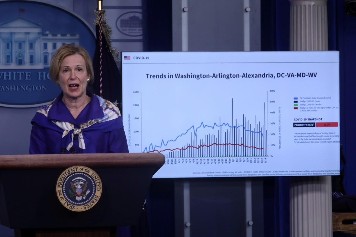 FILE PHOTO: Dr. Deborah Birx, the White House coronavirus response coordinator, addresses a news conference about the coronavirus disease (COVID-19) pandemic in the Brady Press Briefing Room at the White House in Washington, U.S., May 22, 2020. REUTERS/Le