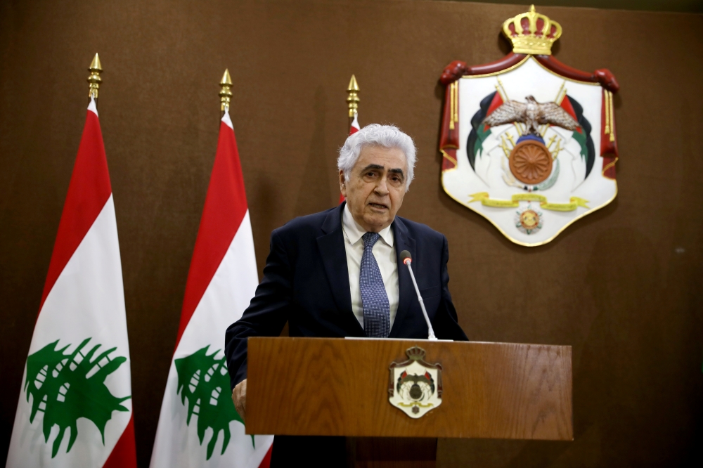 FILE PHOTO: Lebanese Foreign Minister Nassif Hitti speaks at a news conference in Amman, Jordan, July 2, 2020. REUTERS/Muhammad Hamed/Pool/File Photo