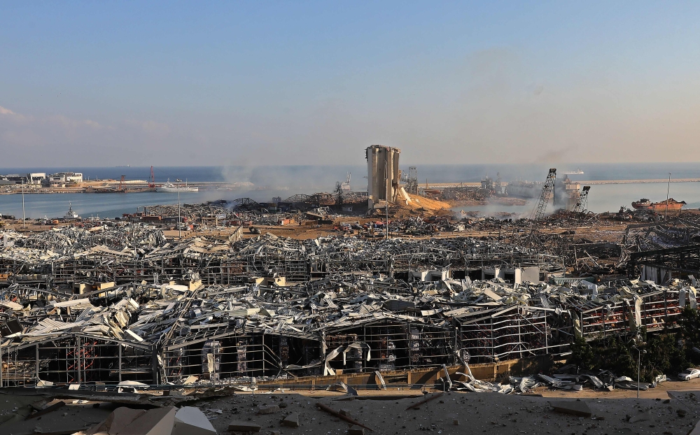 A view shows the aftermath of yesterday's blast at the port of Lebanon's capital Beirut, on August 5, 2020. Rescuers worked through the night after two enormous explosions ripped through Beirut's port, killing at least 78 people and injuring thousands, as