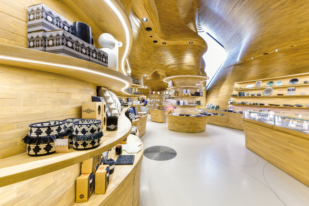 An inside view of one of the gift shops at National Museum of Qatar.