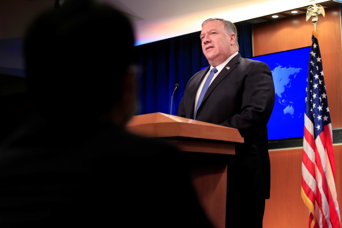 U.S. Secretary of State Mike Pompeo speaks during a news conference at the State Department in Washington, U.S. August 5, 2020. Pablo Martinez Monsivais/Pool via Reuters
