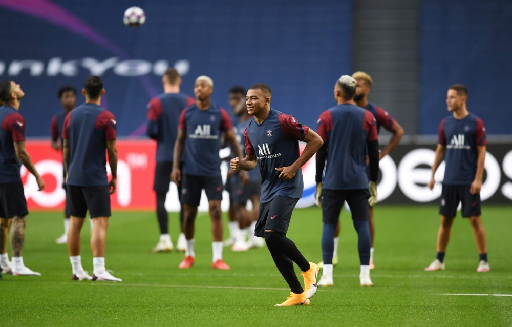 August 11, 2020 Paris St Germain's Kylian Mbappe during training David Ramos/Pool via REUTERS