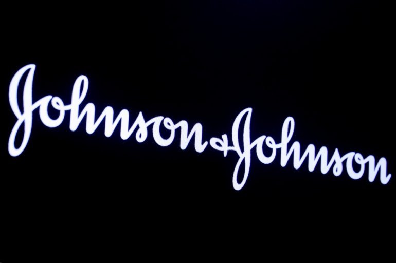 The company logo for Johnson & Johnson is displayed on a screen to celebrate the 75th anniversary of the company's listing at the New York Stock Exchange (NYSE) in New York, U.S., September 17, 2019. REUTERS/Brendan McDermid/File Photo
