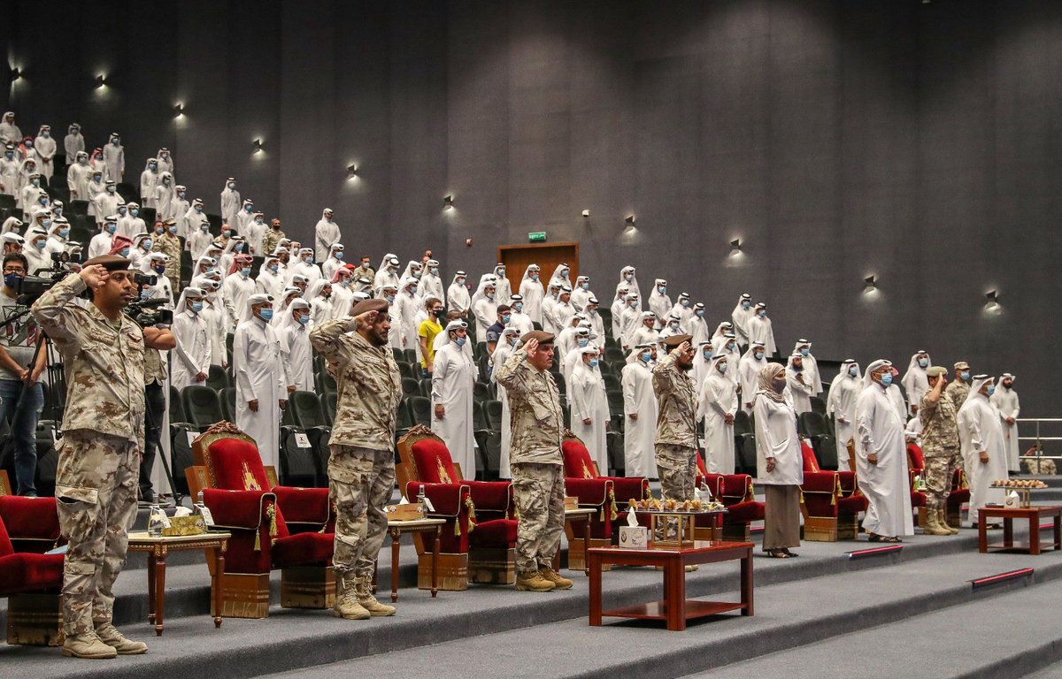 President of the National Service Academy, H E Staff Major General Saeed bin Hamad Al Nuaimi, and Vice-President of the National Service Academy, Brigadier General Ahmed Saud Al Kuwari, with alumni and parents attend the introductory meeting to receive th