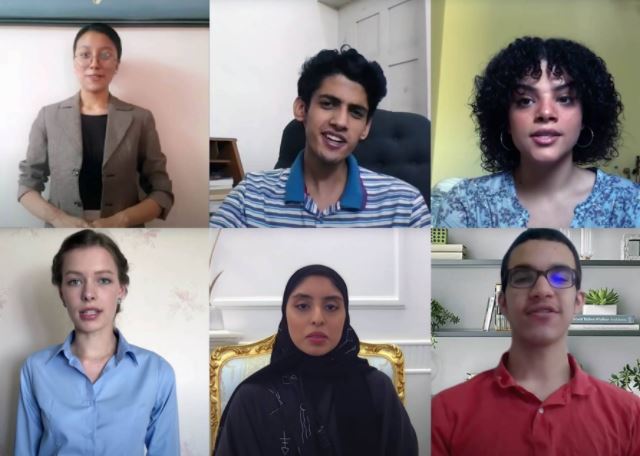 A screengrab shows representatives from Georgetown University in Qatar’s Class of 2024 during the virtual convocation ceremony