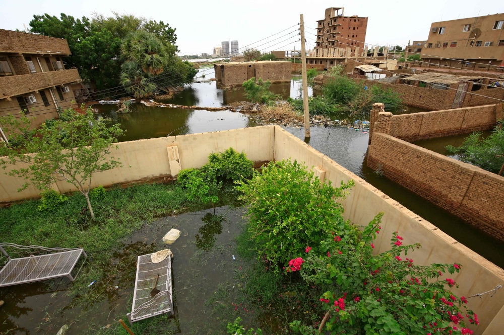 A picture shows flooded houses in Tuti island, where the Blue and White Nile merge in the Sudanese capital Khartoum, on September 3, 2020. / AFP / ASHRAF SHAZLY
