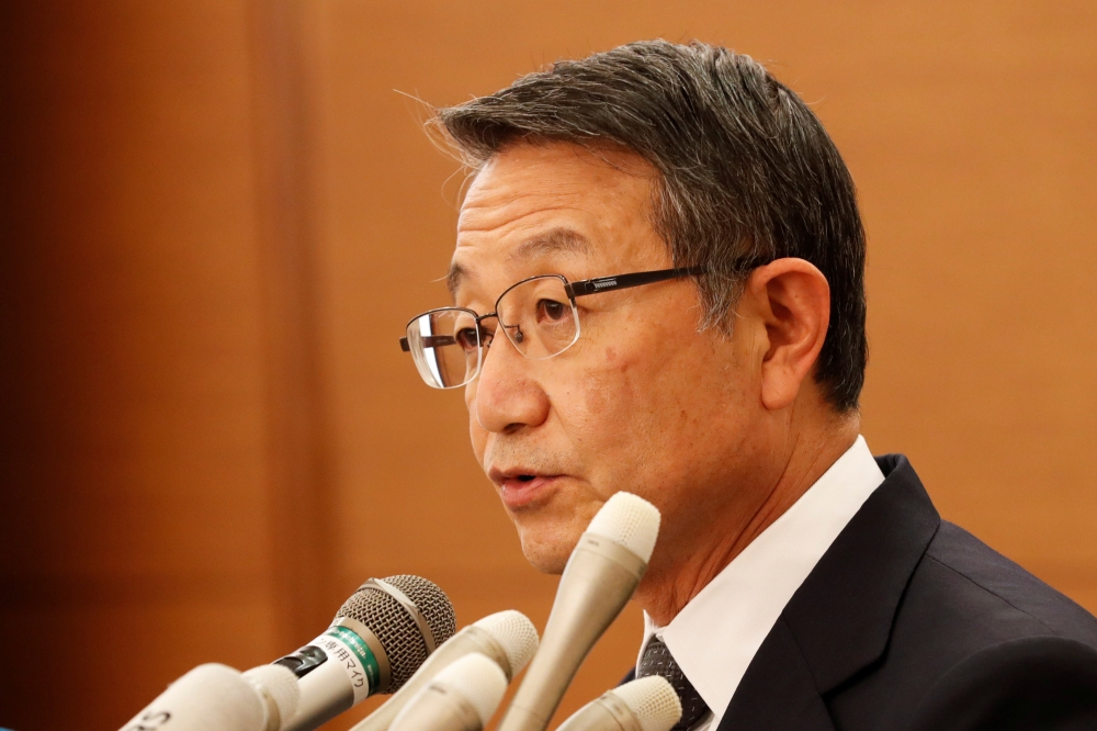 Mitsui O.S.K. Lines President and Chief Executive Officer (CEO) Junichiro Ikeda speaks during a news conference about its measures to help recover environment and provide contributions to local communities after the MV Wakashio, chartered by the shipping 