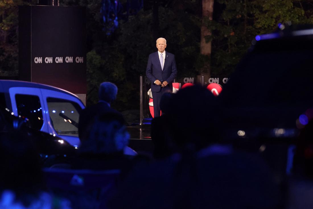 Democratic U.S. presidential nominee and former Vice President Joe Biden speaks during a televised town hall in Scranton, Pennsylvania, U.S., September 17, 2020. REUTERS/Jonathan Ernst
