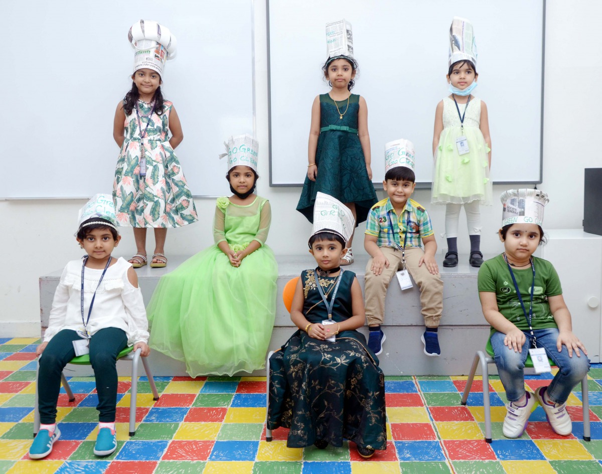 Kindergarten students of MES Indian School while celebrating ‘Go Green’ event.