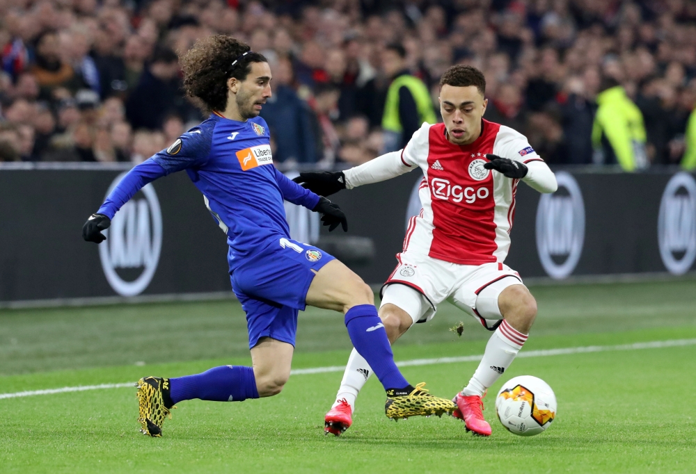 February 27, 2020 Ajax's Sergino Dest in action with Getafe's Marc Cucurella. REUTERS/Eva Plevier/File Photo