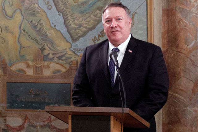 FILE PHOTO: U.S. Secretary of State Mike Pompeo attends the Mining, Agriculture, and Construction (MAC) Protocol Signing Ceremony, at Villa San Sebastiano, in Rome, Italy, October 1, 2020. REUTERS/Guglielmo Mangiapane/Pool/File Photo
