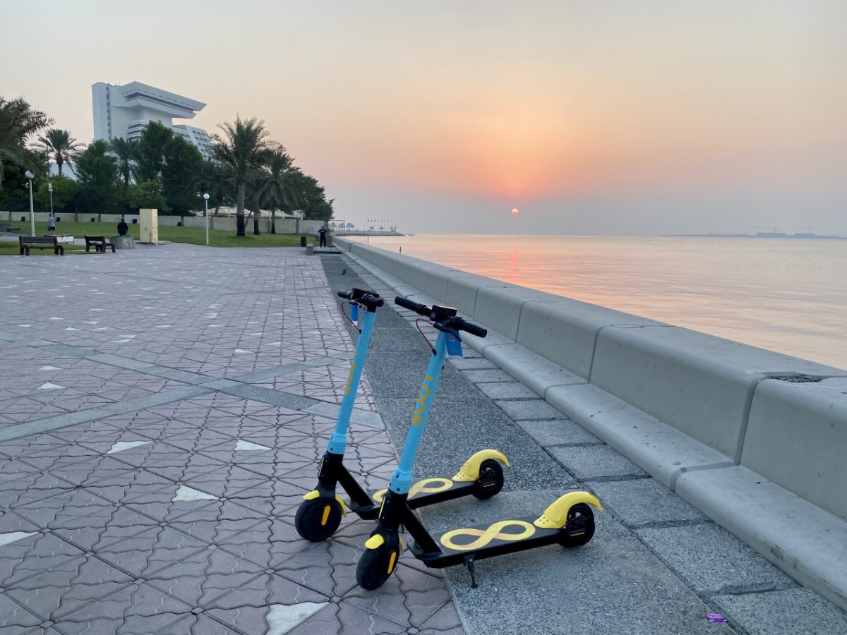 A couple of e-scooters parked along Doha Corniche. Photo credit: Raynald C Rivera/The Peninsula