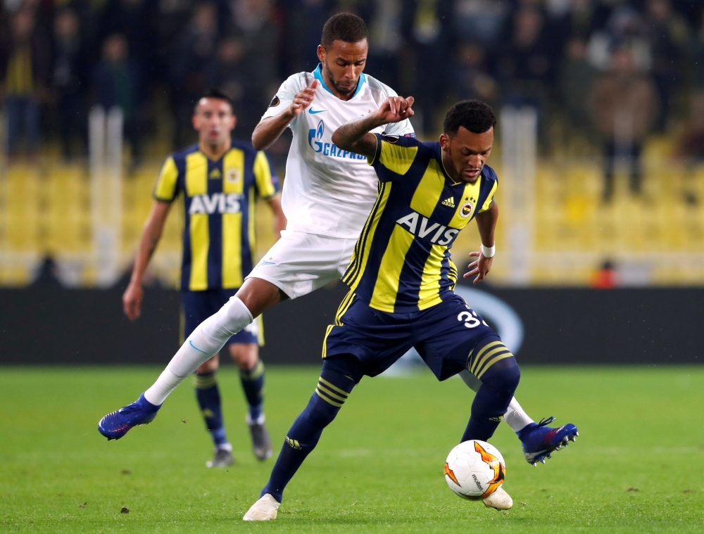 February 12, 2019 Fenerbahce's Jailson in action with Zenit Saint Petersburg's Hernani REUTERS/Murad Sezer/File Photo