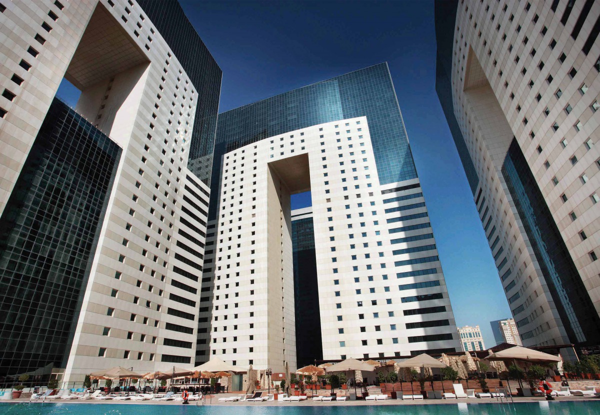 A provided picture of Ezdan Towers located in West Bay, Qatar.