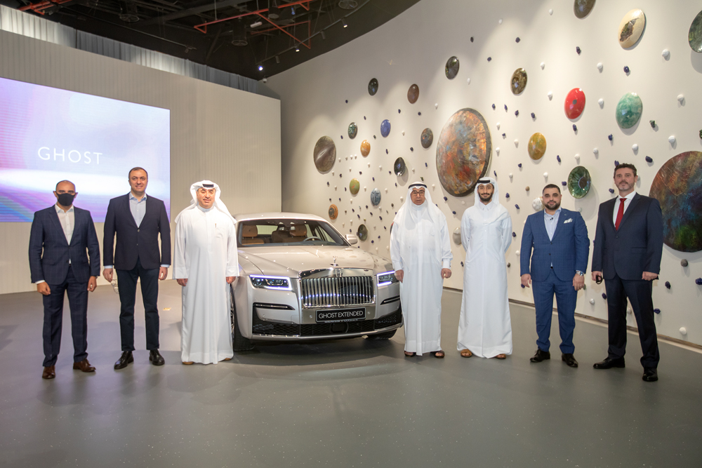 Alfardan Group's Chairman Hussain Ibrahim Alfardan, President and CEO Omar Hussain Alfardan, and General Manager of Rolls-Royce Motor Cars Doha, Nasr Jairoudi, during the launch of Rolls-Royce Ghost in Doha recently.