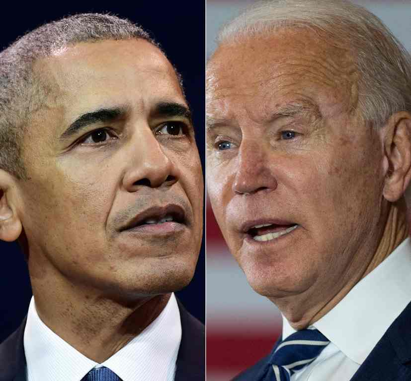 (COMBO) This combination of file pictures created on October 20, 2020 shows
former US President Barack Obama(L) at an innovative communications conference organised by Les Napoleons network group, where he appears as a guest of honour, in Paris, and Demo