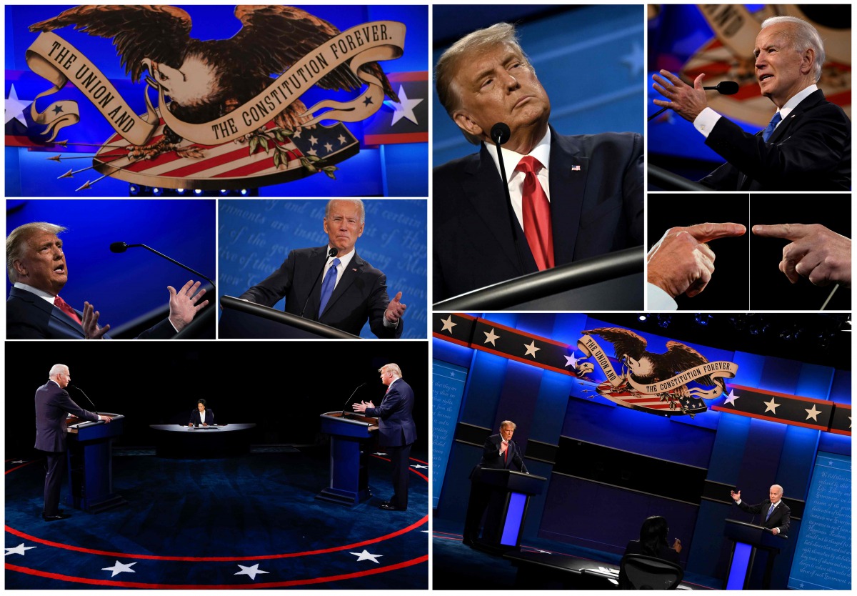 TOPSHOT - (COMBO) This combination of pictures created on October 22, 2020 shows US President Donald Trump and Democratic Presidential candidate and former US Vice President Joe Biden during the second and final presidential debate at Belmont University i