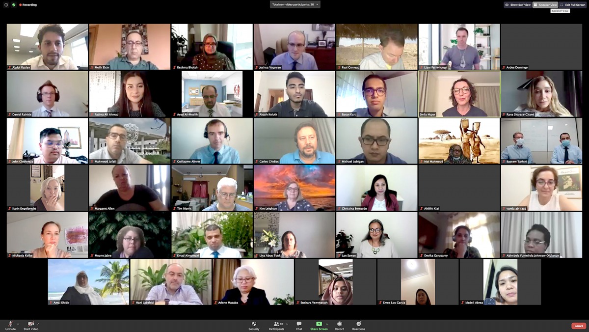 Educators and medical students discussing simulation-based learning during an online symposium coordinated by Weill Cornell Medicine-Qatar (WCM-Q). 
